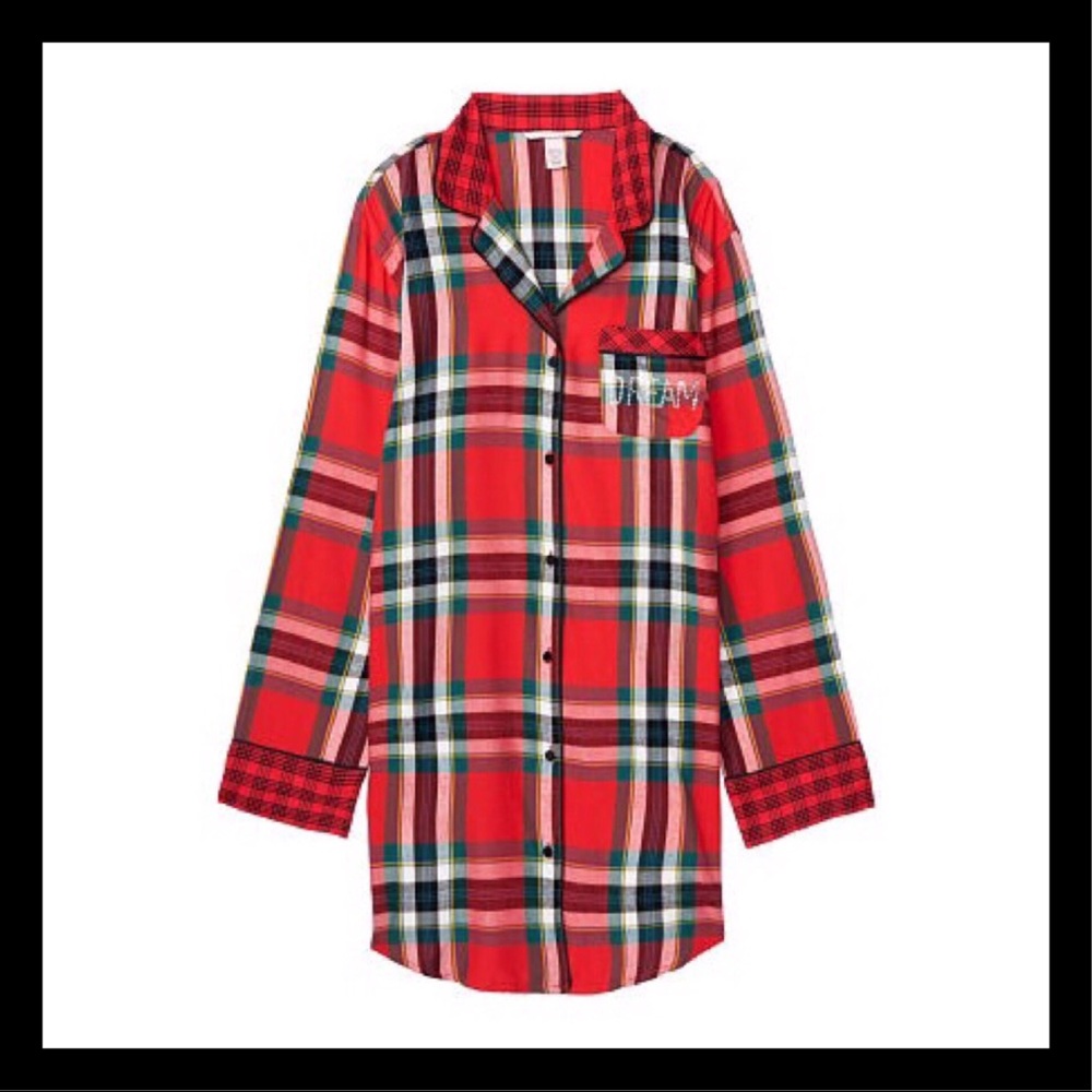 Victoria’s Secret Flannel Sleep Shirt Red Plaid - Picture 1 of 1